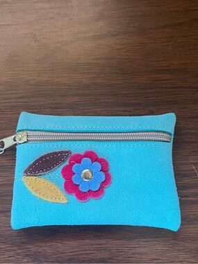 Small Leather Turquoise Zippered Pouch
